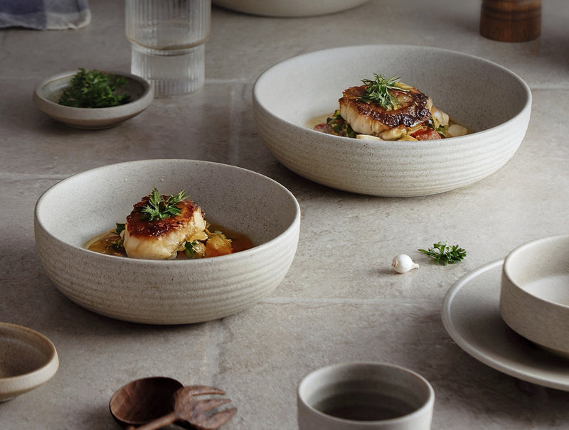 Handcrafted Stoneware Ribbed Breakfast Bowl - Organic Earth Tone