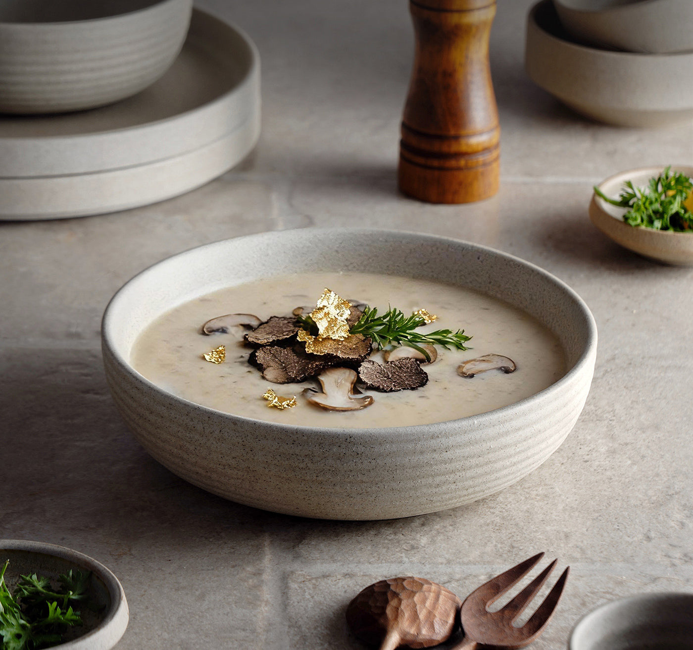 Handcrafted Stoneware Ribbed Breakfast Bowl - Organic Earth Tone