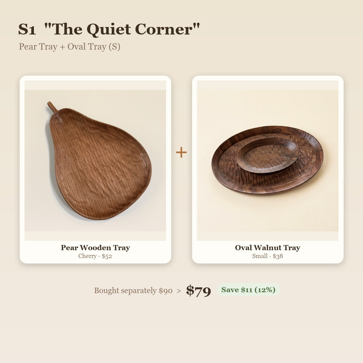 "The Quiet Corner" Desk & Entry Duo - Pear Tray & Oval Walnut Tray