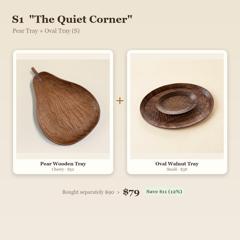 "The Quiet Corner" Desk & Entry Duo - Pear Tray & Oval Walnut Tray