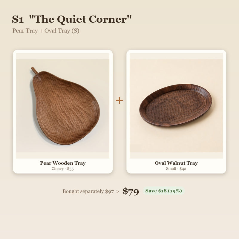 "The Quiet Corner" Desk & Entry Duo - Pear Tray & Oval Walnut Tray