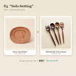 "Solo Setting" Handmade Cherry Plate & Wooden Cutlery Set