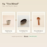 "Tea Ritual" Cloud Cup, Oval Walnut Tray & Cherry Spoon Set