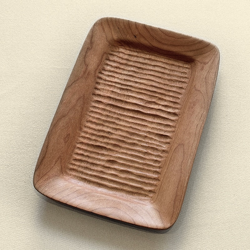 Hand-Carved Rectangular Wooden Tray