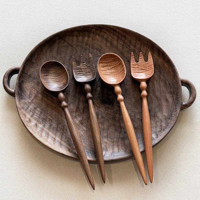 Hand-Carved Dual-Handle Walnut Tray