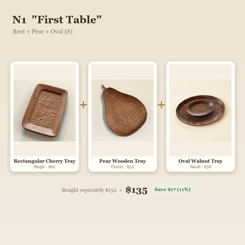 "First Table" Housewarming Gift Set - Hand-Carved Wood Tray Trio