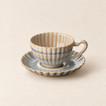 Blue Grey fluted ceramic 160 ml coffee cup with matching scalloped saucer