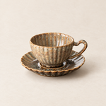 Earth Brown fluted ceramic coffee cup and matching saucer