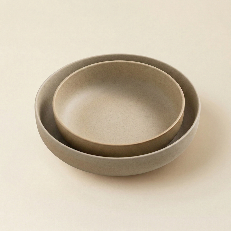 ceramic bowl set primitive rough stoneware nesting two sizes SundayWare