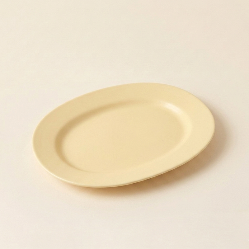 ceramic dinnerware set oval stoneware plate creamy yellow SundayWare