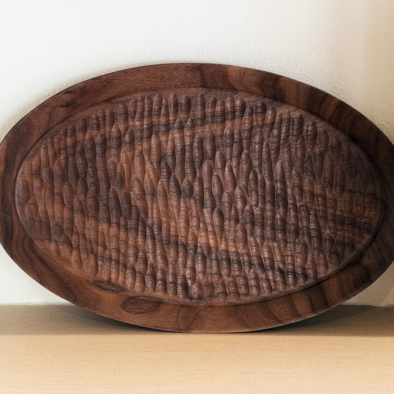 Hand-Carved Oval Walnut Tray Set