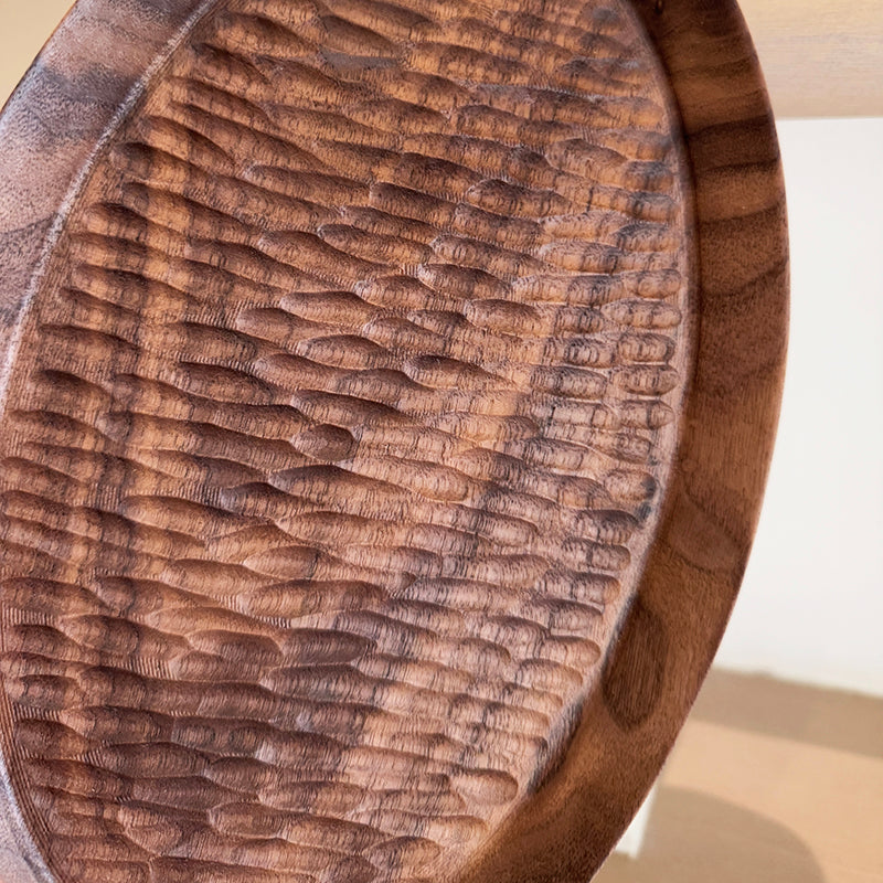 Hand-Carved Oval Walnut Tray Set