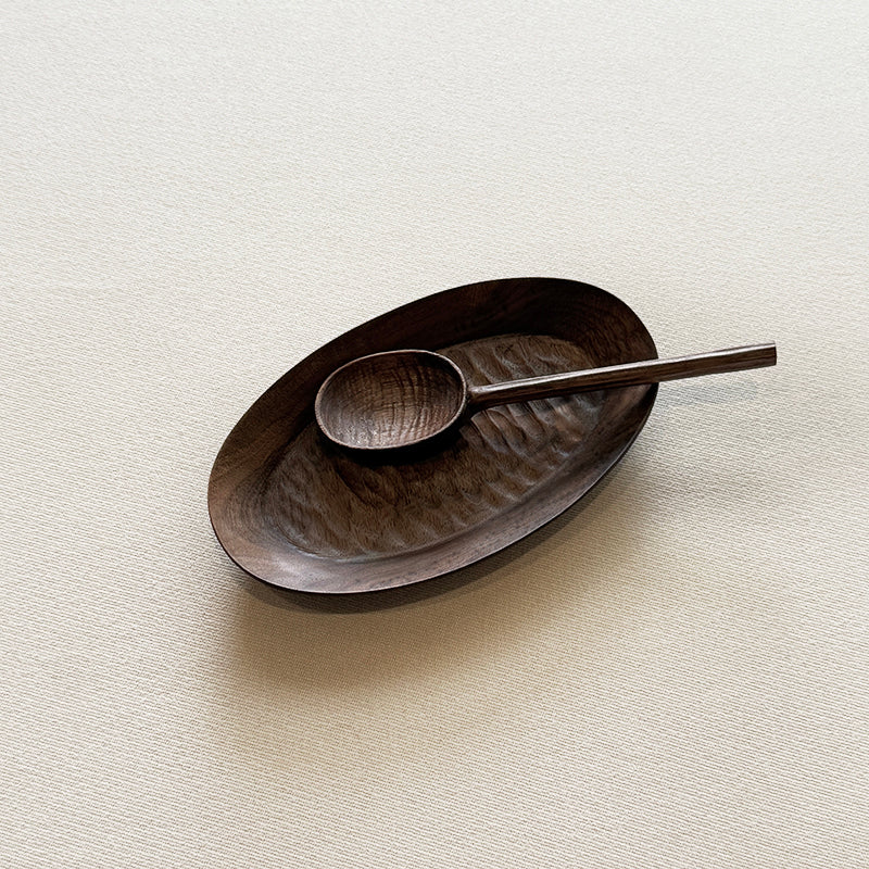 Hand-Carved Oval Walnut Tray Set