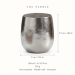 Pebble titanium cup dimensions: 9 by 9 by 9.7 cm, 280ml capacity and 350g weight