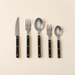 Black matte antique-finish riveted 5-piece flatware set, without chopsticks