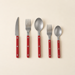 Red matte antique-finish riveted 5-piece flatware set, without chopsticks