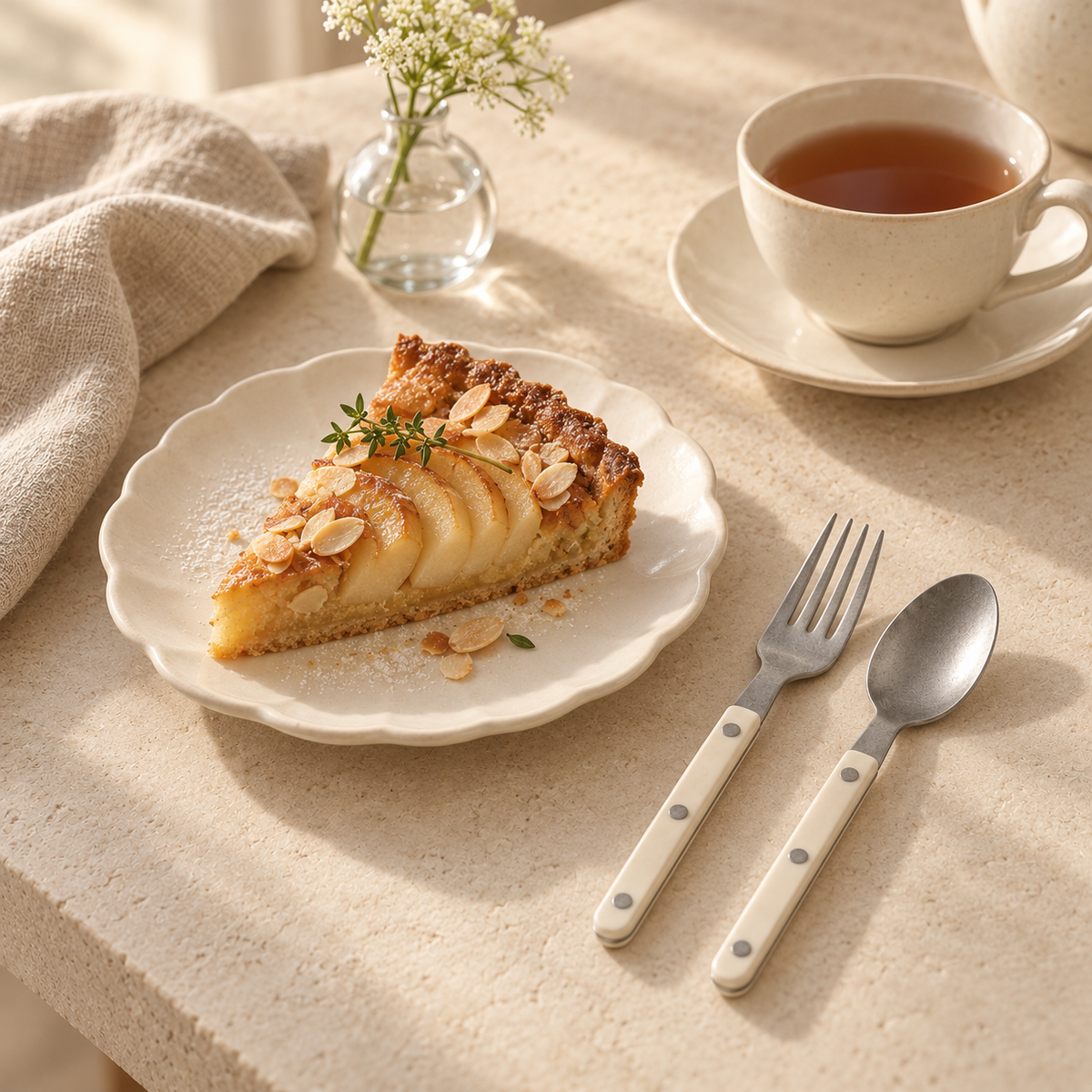 Creamy white matte riveted dessert fork and spoon at afternoon tea